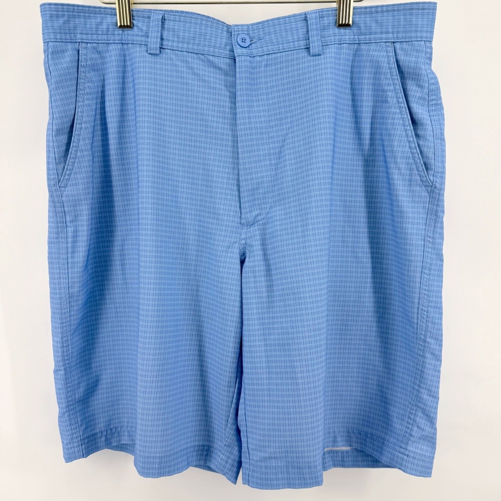 Bolle Golf Tech Shorts Mens 36 Blue 9.5" Grid Pattern Stretch Performance Golf